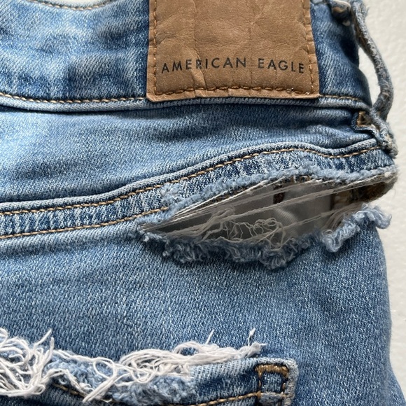 American Eagle Outfitters Super High Rise Blue Flare Distressed Jeans Stretch - Picture 4 of 8